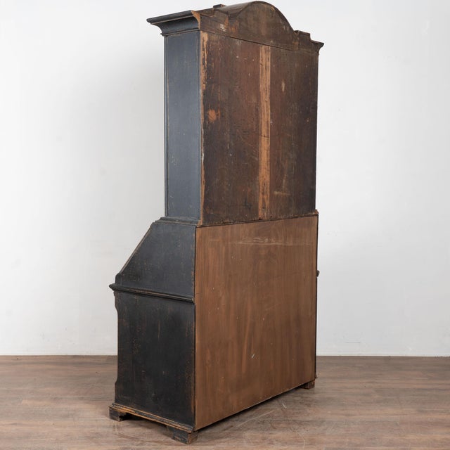 Wood 18th Century Danish Black Painted Oak Rococo Secretary Bureau For Sale - Image 7 of 7