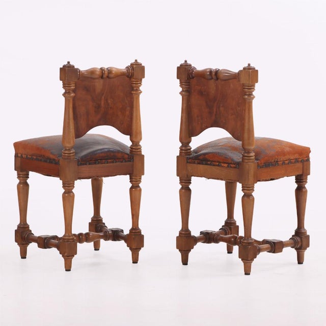 A Pair of Italian Renaissance Revival Mahogany "Upright" Small Side Chairs, 19th C. For Sale - Image 4 of 6