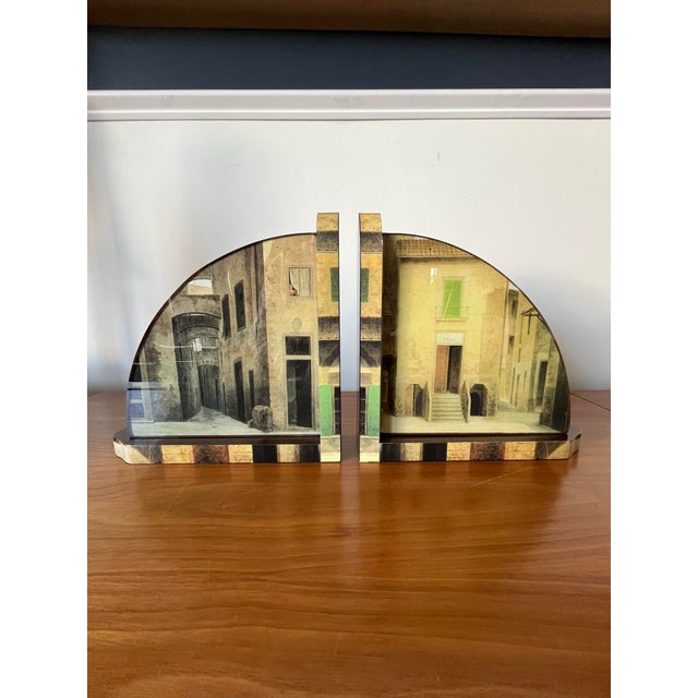 Late 20th Century Fornasetti Style Italian Trompe L’Oeil Architectural Bookends With Glass, Tuscan For Sale - Image 5 of 11