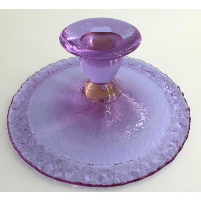 1990s 1990s Fire & Light Neodymium Lavender Glass Cake Plate, Signed For Sale - Image 5 of 14
