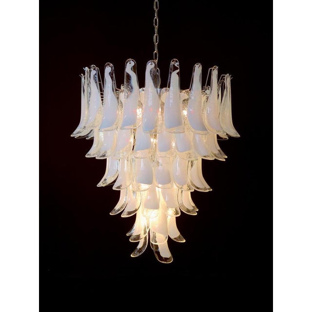 Glass 75 White Petal Chandeliers, Murano, 1990s, Set of 2 For Sale - Image 11 of 18