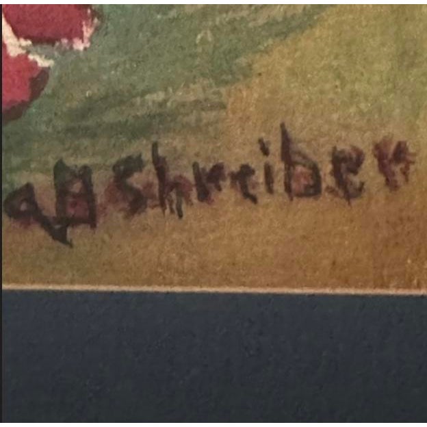 Mid-Century Modern Vintage Still-Life Watercolor Painting of Flowers in a Blue Vase For Sale - Image 3 of 6