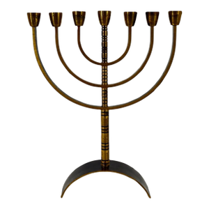 Vintage Jerusalem Brass Menorah – Modernist Sculptural Judaica With Black Accents