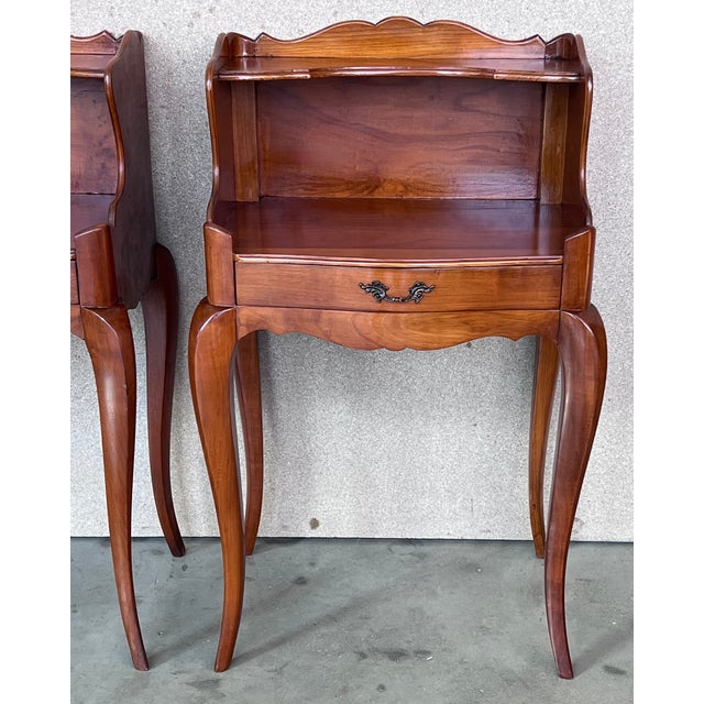 Brown 20th Pair of French Nightstands Tables With Drawer and Open Shelf For Sale - Image 8 of 12