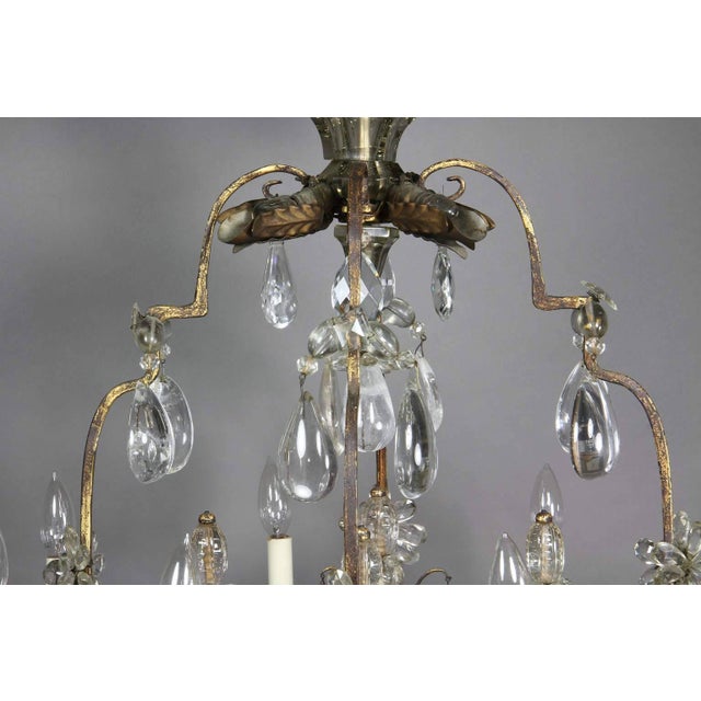 Louis XV Gilded Wrought Iron and Rock Crystal Chandelier For Sale - Image 4 of 11