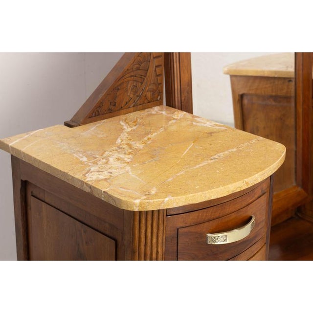 French Art Deco Dressing Table in Walnut, Marble and Mirror, 1920s For Sale - Image 13 of 15