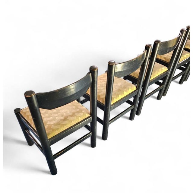 Dining Table and Chairs in Black Painted Wood by Vico Magistretti, Italy, 1970s, Set of 7 For Sale - Image 14 of 18