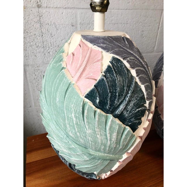 Sculpture Materials A Pair of Vintage Coastal-Style Banana Leaves Plaster Table Lamps. Circa 1980s. For Sale - Image 7 of 13