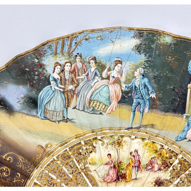 Textile Antique Hand-Painted Silk Fan Signed J. Billvas in Original Simón Lanzarote (Roma) Box For Sale - Image 7 of 11