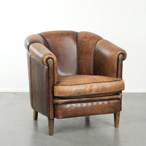 Vintage English-Style Club Chair in Sheepskin Leather For Sale - Image 13 of 13