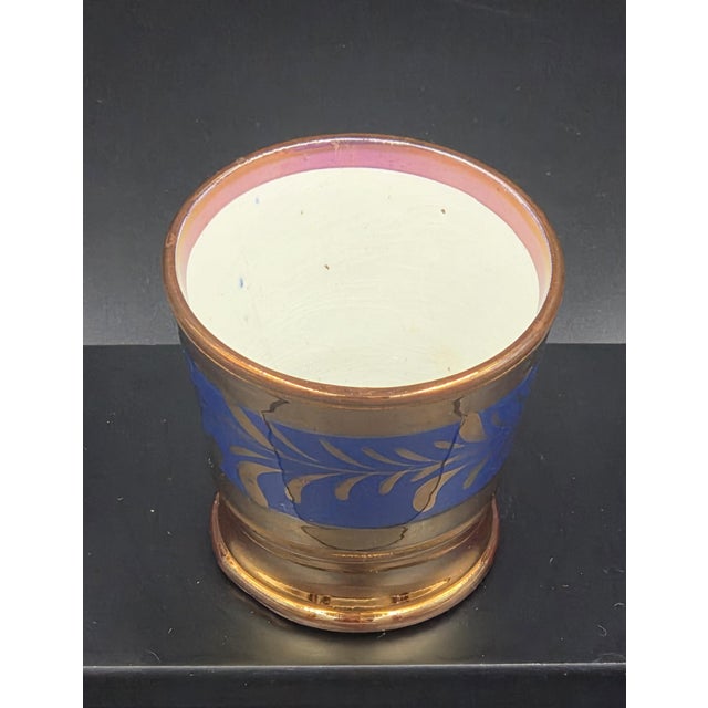 19th Century English Copper Lustreware Cobolt Blue Enamel Bands & Hand-Painterd Motifs 6 Piece Set For Sale - Image 9 of 18