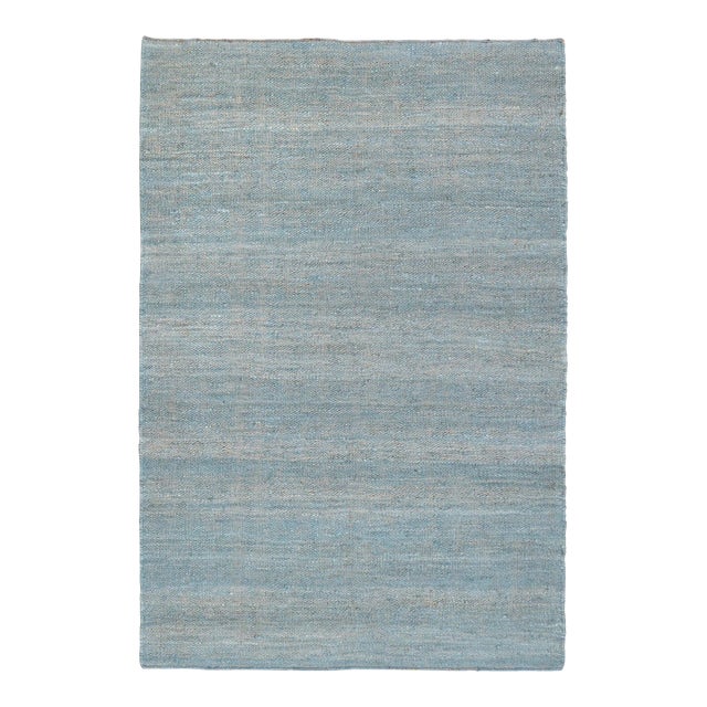 Light Blue Solid Handwoven Premium Natural Jute Yarn Flatweave Rug 9x12 Ft. For Sale