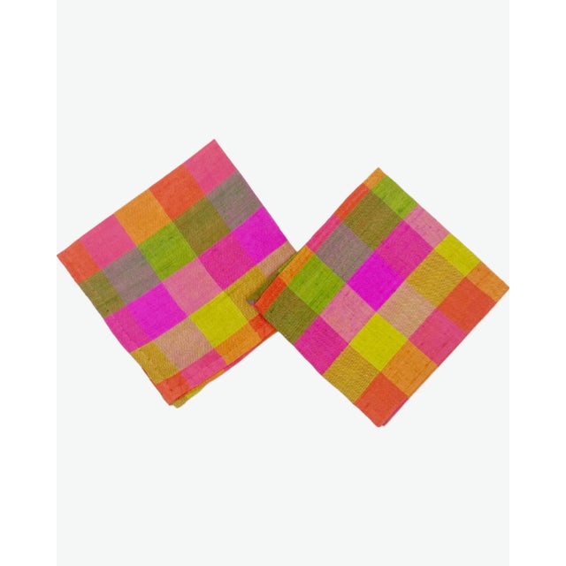 Mid 20th Century Vintage Mid-Century Modern Pink Silk Gingham Plaid Cocktail Napkins - Set of 4 For Sale - Image 5 of 10