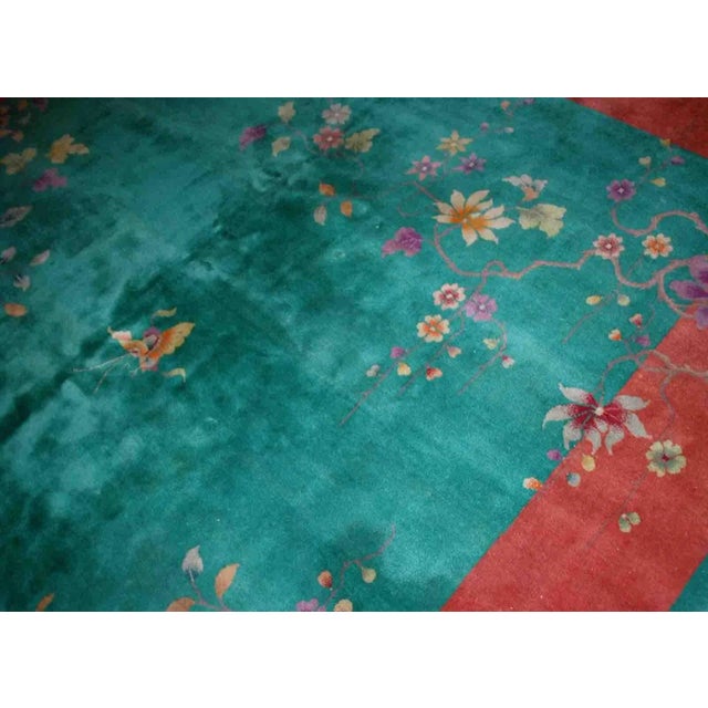 Textile 1920s Hand Made Antique Art Deco Chinese Rug 8.10' × 11.7' For Sale - Image 7 of 9
