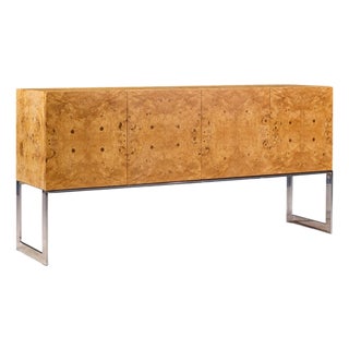 Milo Baughman for Thayer Coggin Mid Century Burlwood and Chrome Credenza For Sale