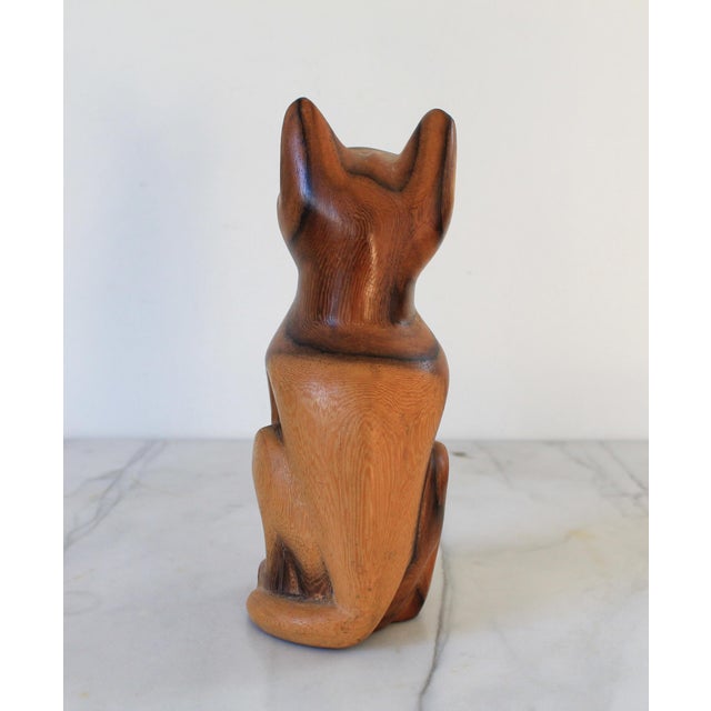 Wood Mid-Century Hand-Carved Solid Wood Vintage Cat Sculpture For Sale - Image 7 of 10