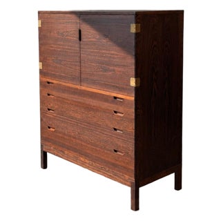 Vintage 1960s Danish Mid-Century Rosewood Brass Hinge High Chest by Svend Langkilde For Sale