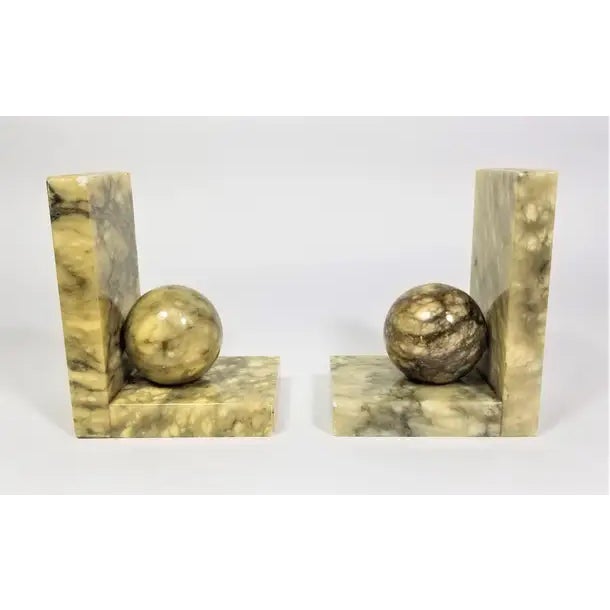 Pair of Bookends Vintage Italian Alabaster Marble For Sale - Image 4 of 12