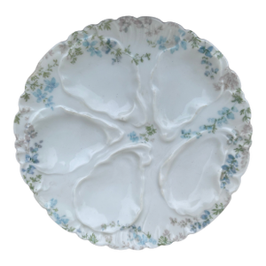 Small Porcelain Blue Flowers Oyster Plate Limoges, Circa 1900