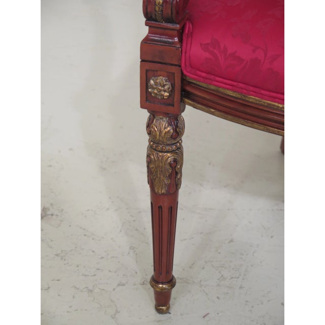 French Louis XVI Style Mahogany & Gold Arm Chairs - a Pair For Sale - Image 4 of 13