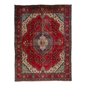 1960s Medallion Vintage Tabriz Handmade Wool Rug in Red