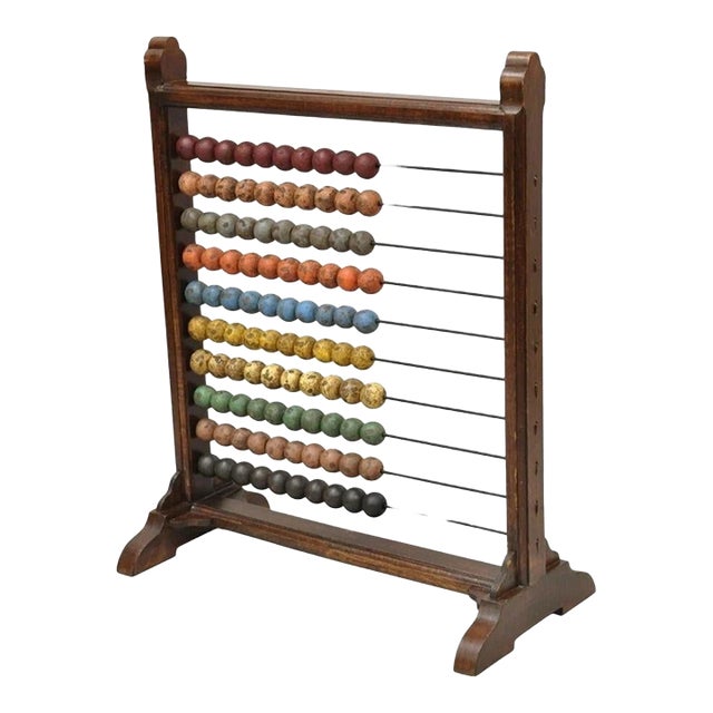 Large Vintage Mongolian Wooden Math Abacus With Painted Wooden Balls For Sale