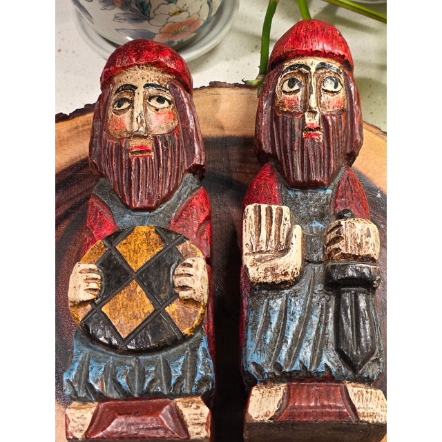 Mid 20th Century Pair of Hand Carved Wood Statues Folk Art Spanish Crusaders For Sale - Image 9 of 12