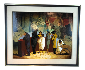 1970s Framed “Escartus” Oil on Canvas Painting