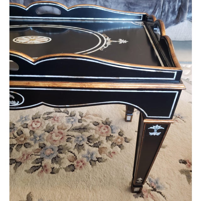 Wood Ej Victor Tray Table - Hardwood Solids With Mother of Pearl Inlay and Gold Accents W/Original Documentation For Sale - Image 7 of 18