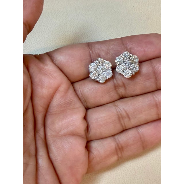 Silver 3.5 Carat, 7 Diamond Floral Cluster Flower Stud Earrings in 14 Karat White Gold For Sale - Image 8 of 8