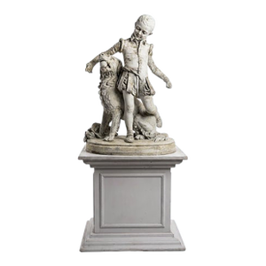 Signed Antique French Plaster Sculpture, a Renaissance Boy and His Dog, C. 1880