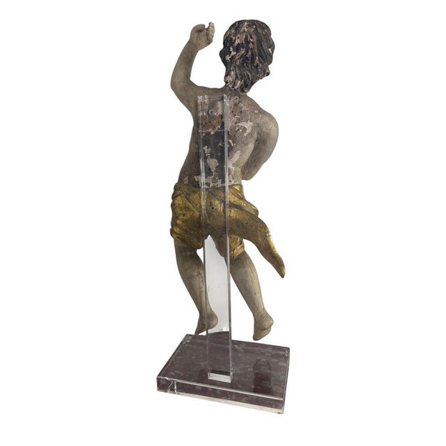 19th Century Polychrome Giltwood Putti Sculpture, Distressed Finish For Sale - Image 13 of 14