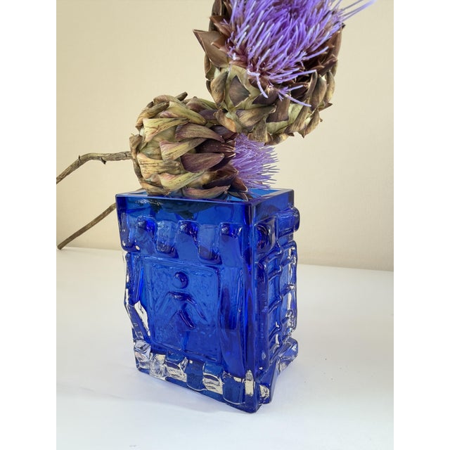 Cobalt Blue Pressed Glass Vase by Josef Schott for Smålandshyttan, Sweden, 1960s For Sale - Image 14 of 18