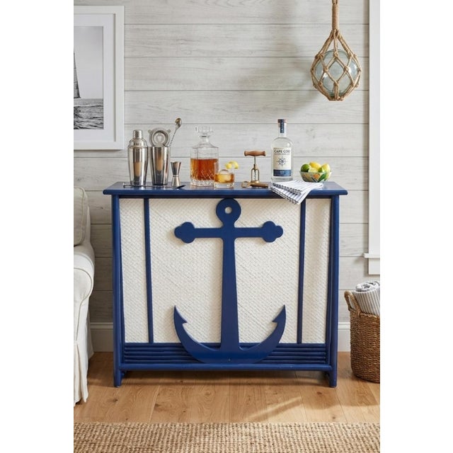 Vintage Customized One of a Kind Coastal Nautical Navy White Anchor Dry Bar For Sale - Image 11 of 11