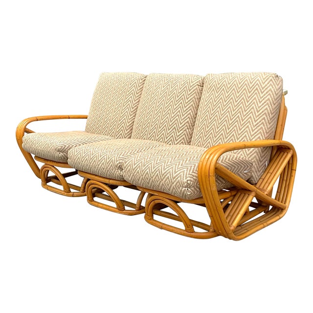 Vintage Coastal Four Strand Bent Rattan Sofa After Frankl For Sale