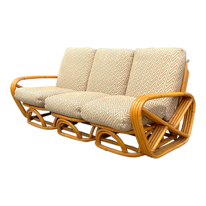 Vintage Coastal Four Strand Bent Rattan Sofa After Frankl