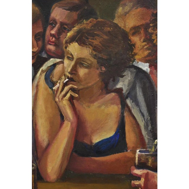 Vintage Patricia Stone "The Bar" Large Oil on Canvas Art Deco Painting, Signed For Sale - Image 14 of 14