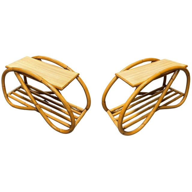 This beautifully restored pair of 3/4 Pretzel Rattan & Formica "Grasshopper" Side Tables, both blending vintage charm with...
