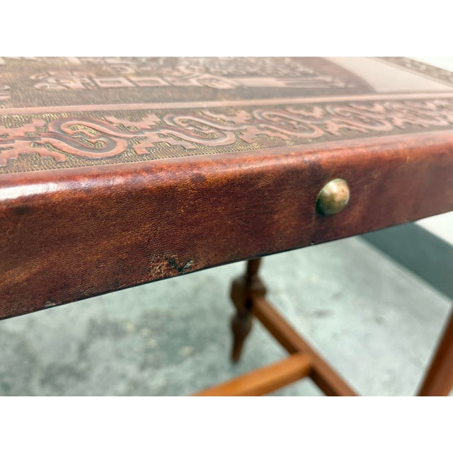 Brown Estudio Taller Corongo Tooled Leather Top Side Tables, Vintage For Sale - Image 8 of 12