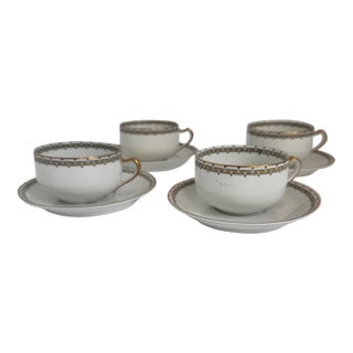 1910s Haviland Limoges Tea Coffee Cups, Gold and Black Greek Key - Set of 4 For Sale