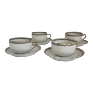 1910s Haviland Limoges Tea Coffee Cups, Gold and Black Greek Key - Set of 4