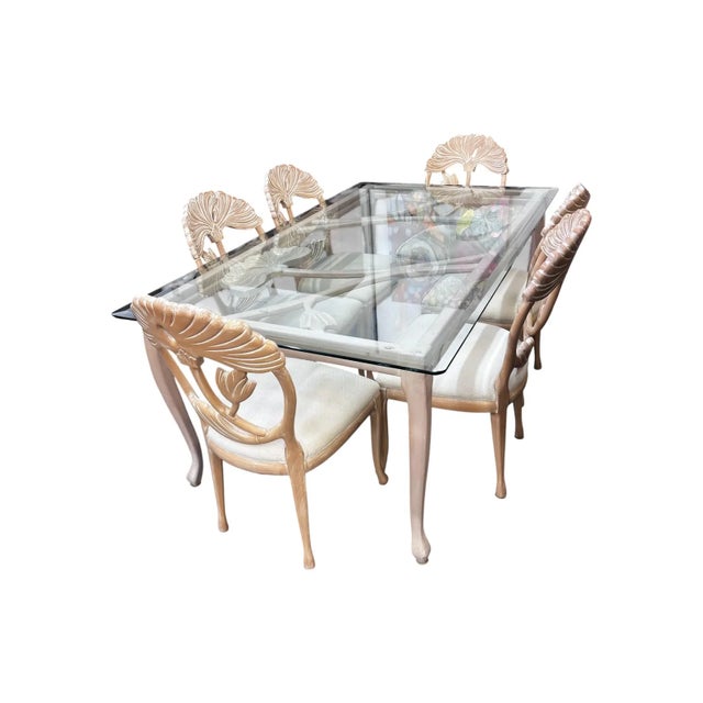 Late 20th Century Lime Wash Lotus Floral Carved Dining Set in the Manner of Phyllis Morris For Sale - Image 10 of 11