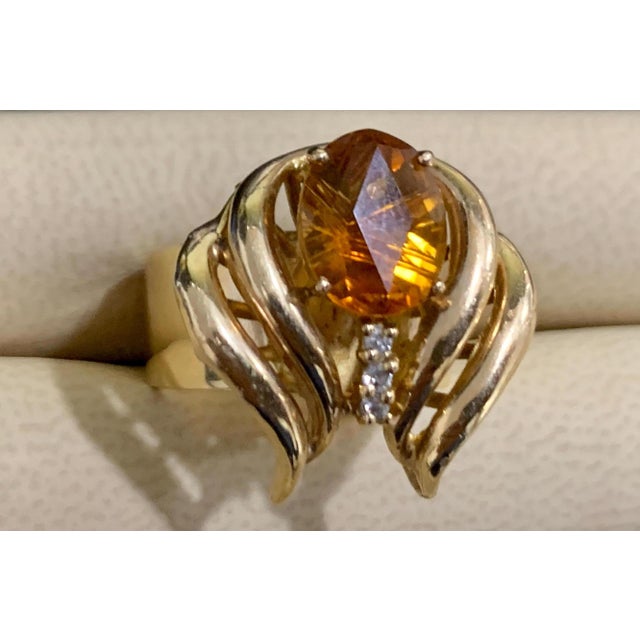 Gemstone 4 Carat Oval Citrine and Diamond Ring in 14 Karat Yellow Gold, Estate For Sale - Image 7 of 18