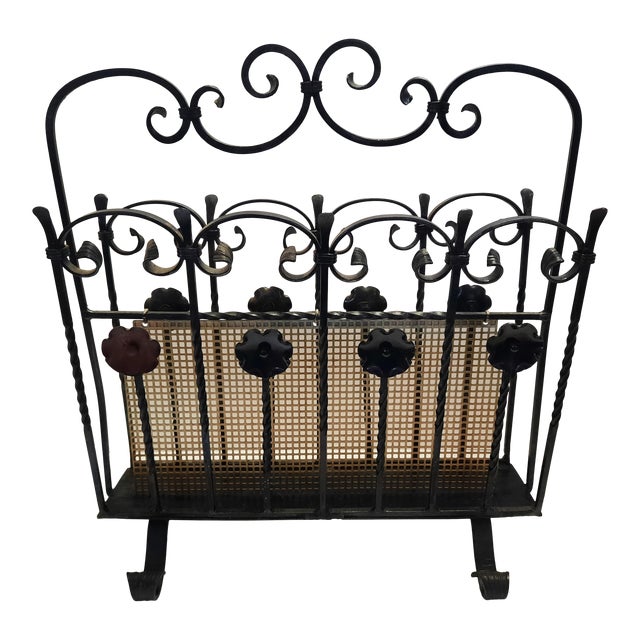 Vintage Wroth Iron Magazine Holder For Sale