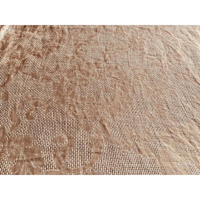 Almond French Linen Damask Fabric, 86" × 84" — Natural Écru Tonal Weave | Tablecloth, Bed Cover or Drapery For Sale - Image 8 of 11