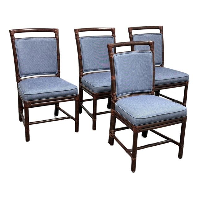 Orlando Diaz-Azcuy for McGuire Furniture Target Back Upholstered Chairs, Set of Four For Sale