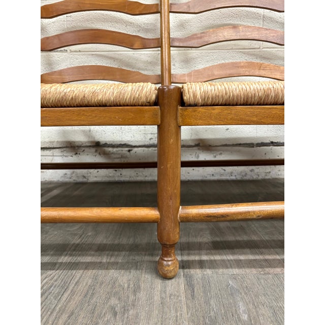 Vintage Country French Double Seat Ladder Back Rush Seat Bench Loveseat Settee For Sale - Image 13 of 16