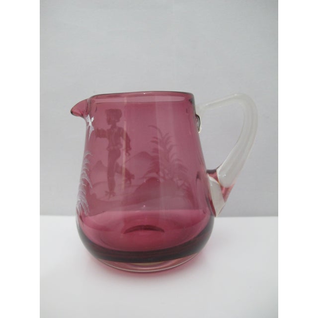 Mary Gregory Czech Red Glass Enamel Figural Painted Creamer Pitcher & Sugar Bowl For Sale - Image 10 of 16