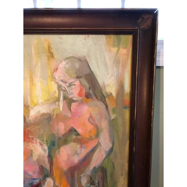 Light Pink Large Picasso Style Mid-Century Modern Oil on Board of Women For Sale - Image 8 of 13