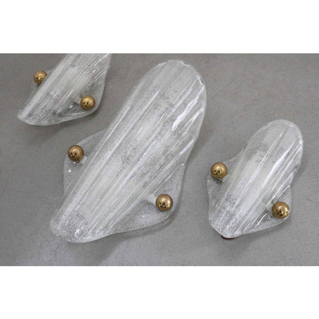 Space Age Ice Glass Wall Lights in Murano Glass from Hillebrand, 1970s, Set of 3 For Sale - Image 4 of 10